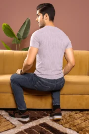 Premium Patterned Lilac T-Shirt – Casual Comfort - Image 3