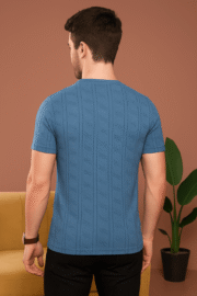 Navy Blue Textured Tee – Everyday Essential - Image 3